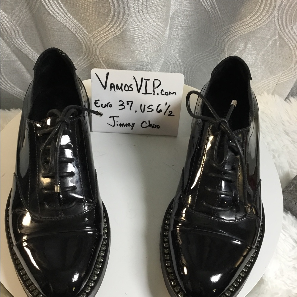 Jimmy Choo Black Patent Leather Lace-Up Oxfords with Studded Sole